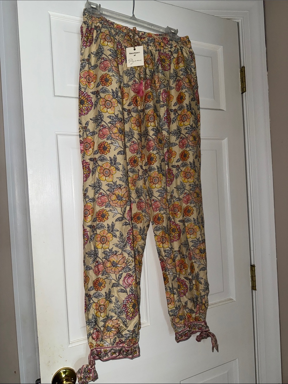 Floral Printed Elastic-Waist ladies Lounge Pants - yellow World market NWT